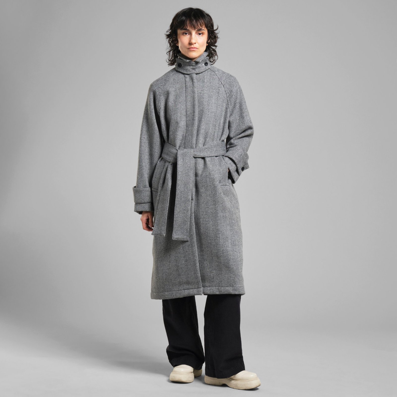 Wool Coat Lofsdalen Herringbone Black