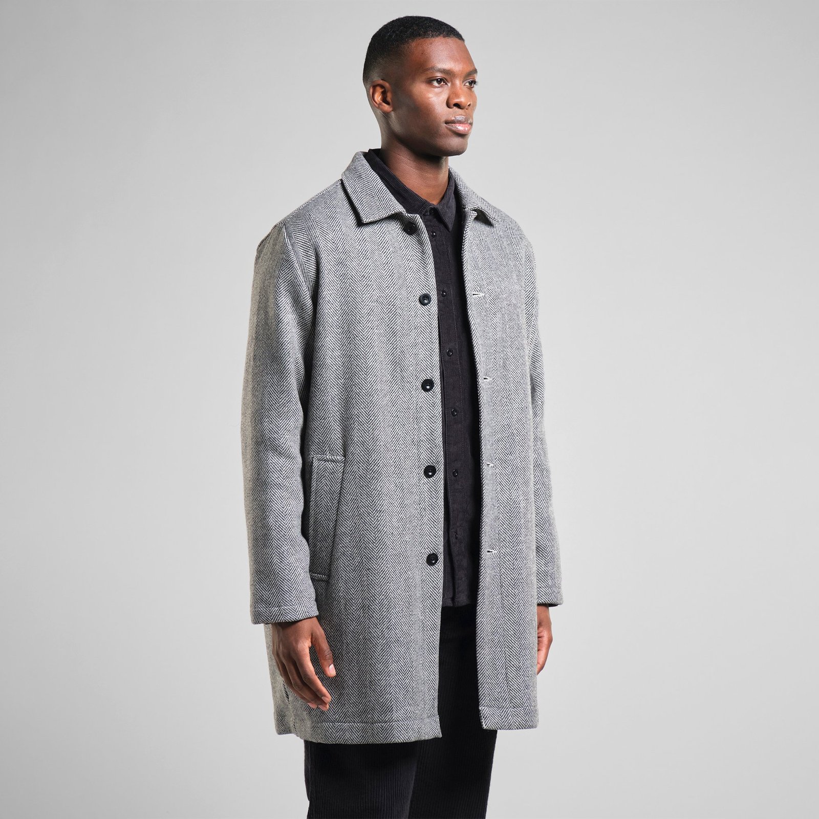 Wool Coat Stranda Herringbone Black