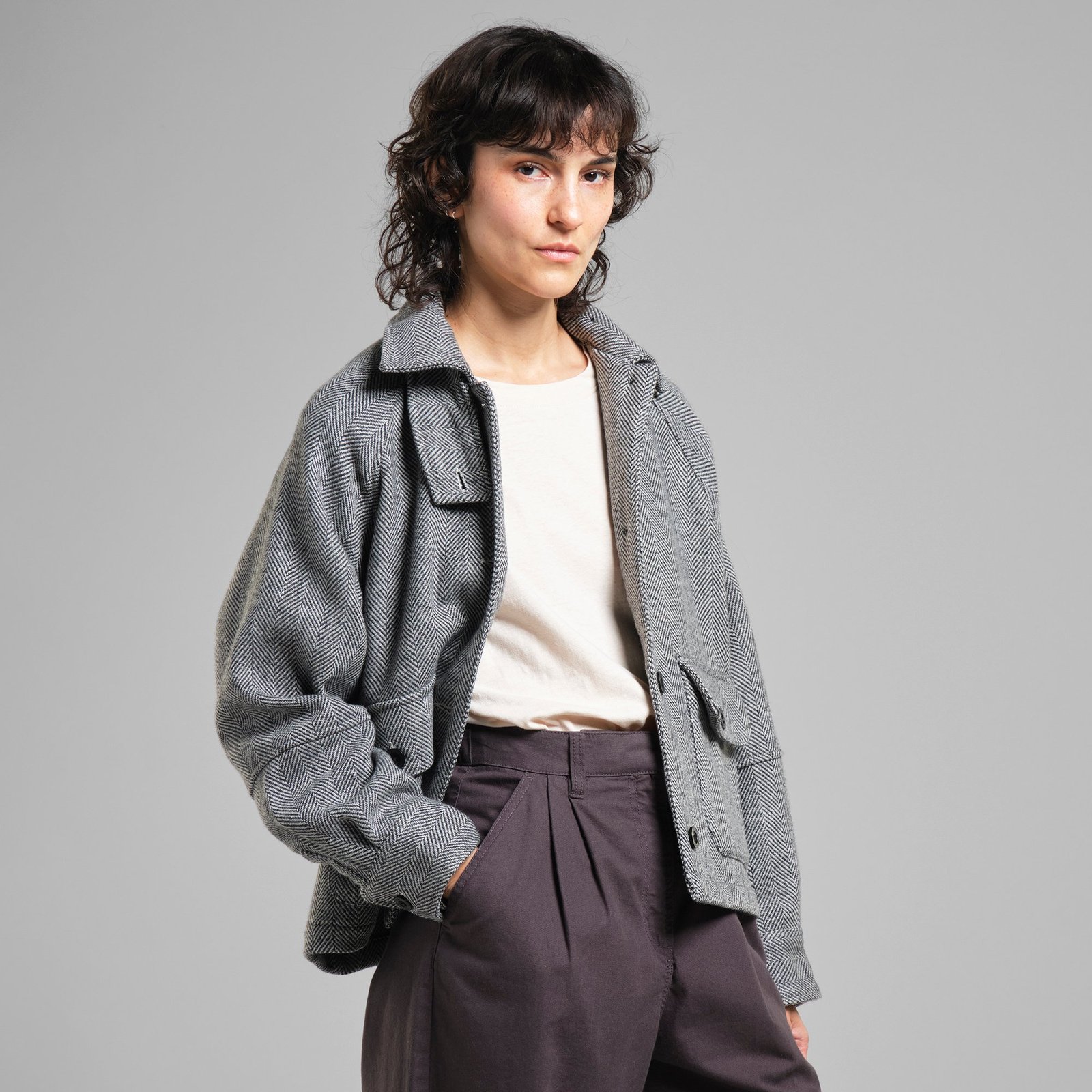 Wool Jacket Nabben Herringbone Black