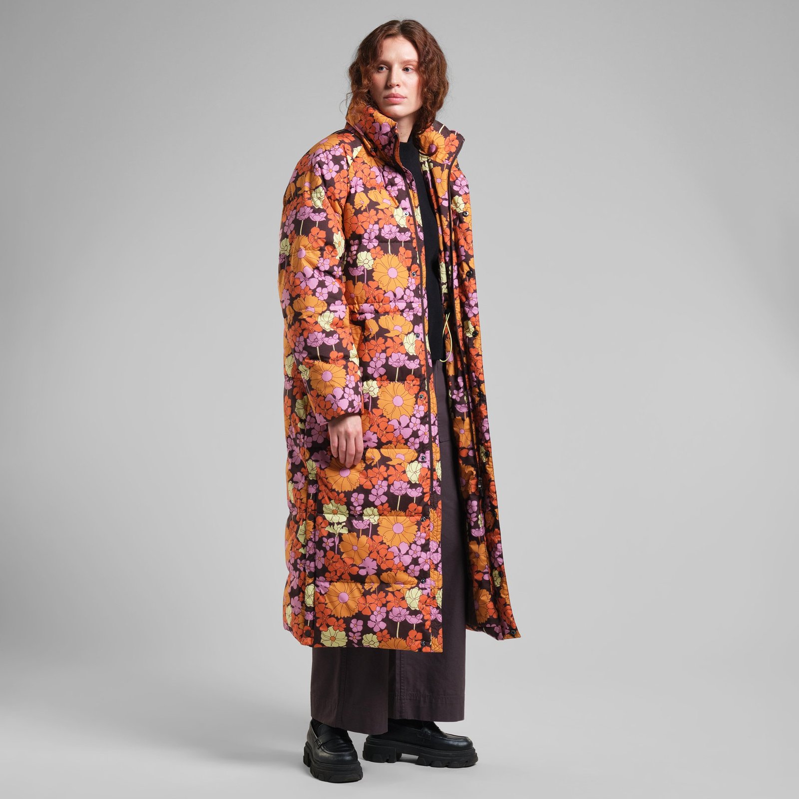 Long Puffer Jacket Karmas Flower Power Multi Color