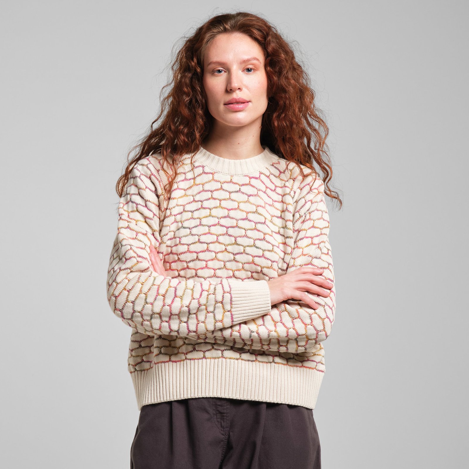 Sweater Husie Honey Comb Vanilla White