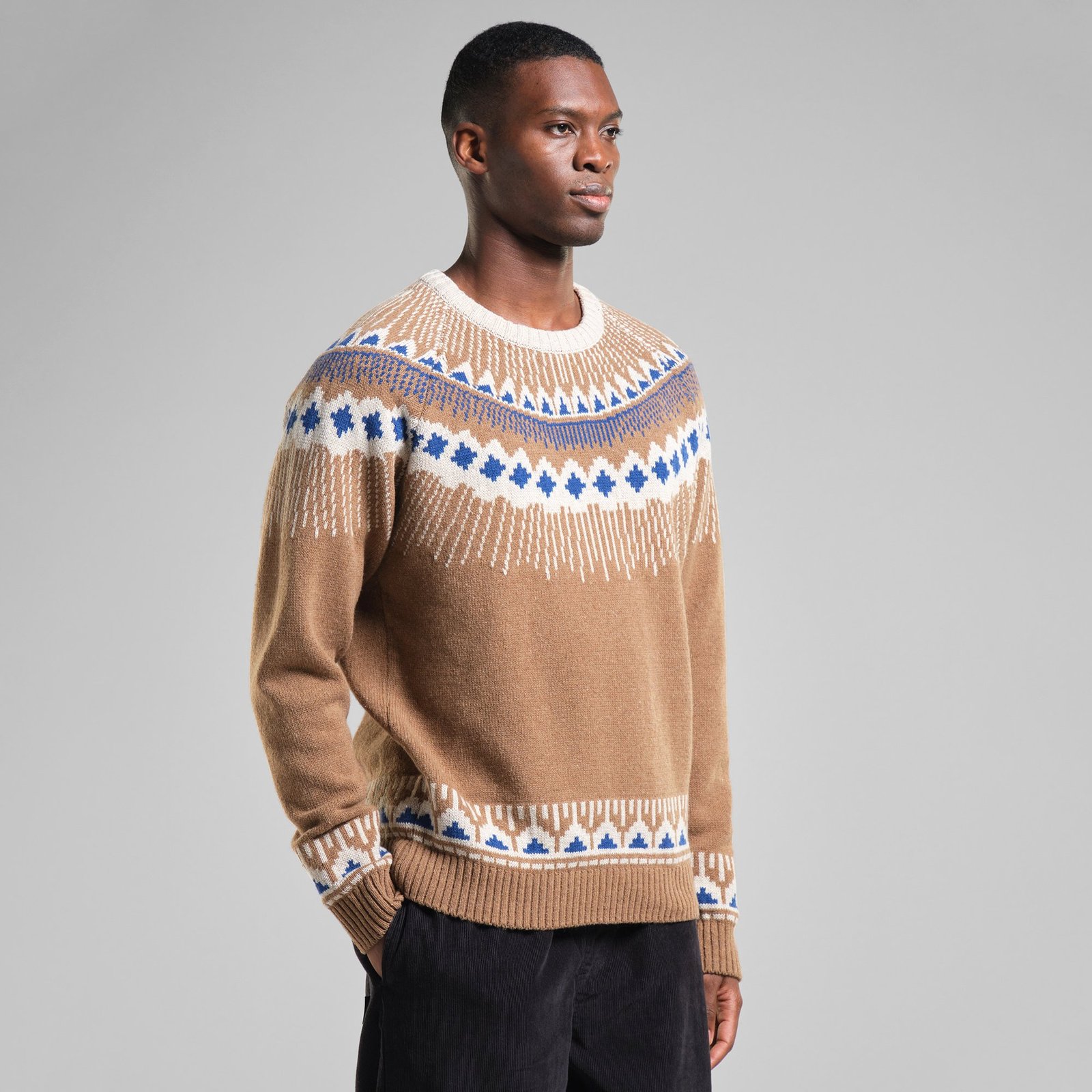 Sweater Malung Fair Isle Camel Brown