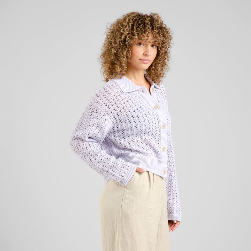 Knitted Cardigan Rosendal Crochet Thistle Purple