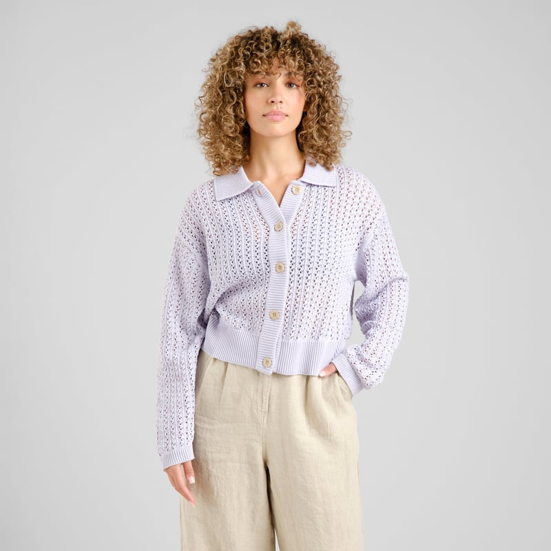 Knitted Cardigan Rosendal Crochet Thistle Purple