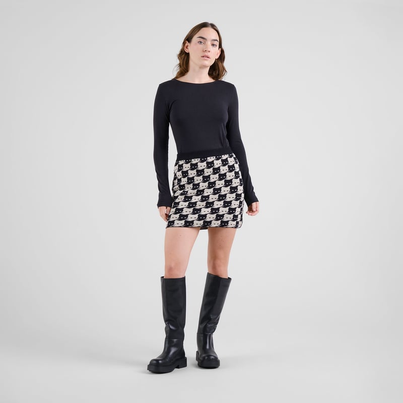 Knitted Skirt Adak Pepita Cats Oat White
