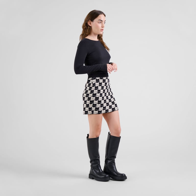Knitted Skirt Adak Pepita Cats Oat White