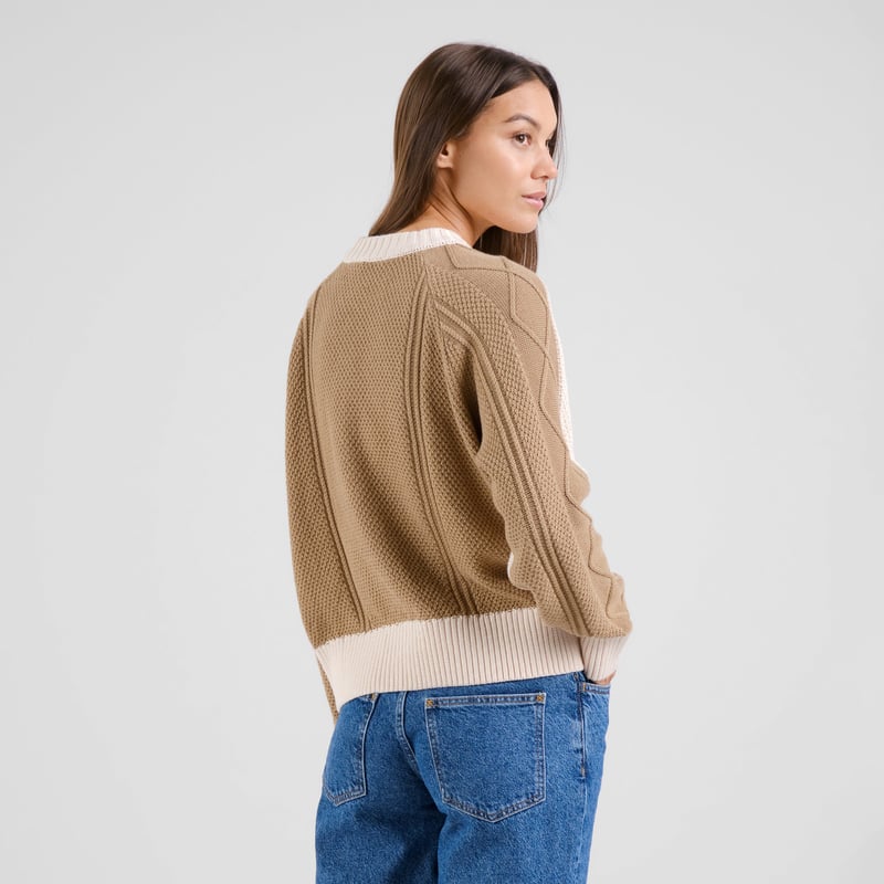 Sweater Husie Cable Knit Vanilla White/Kelp Beige