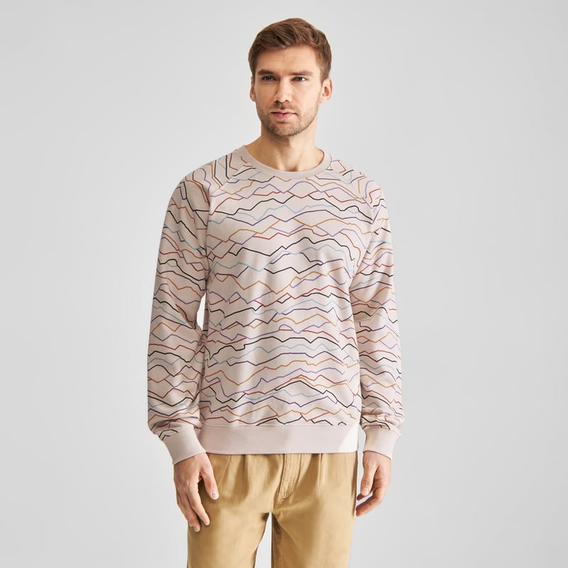 Sweatshirt Malmoe Line Mountains AOP Oat White