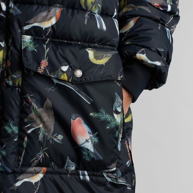 Puffer Jacket Haparanda Autumn Birds Black