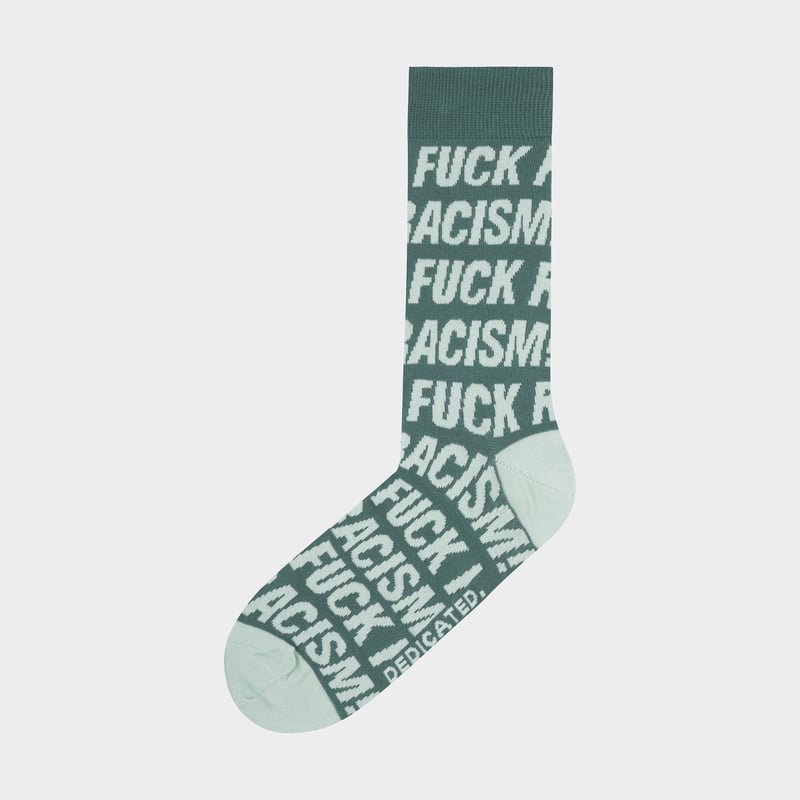 Socks Sigtuna Fuck Racism Pattern Forest Green