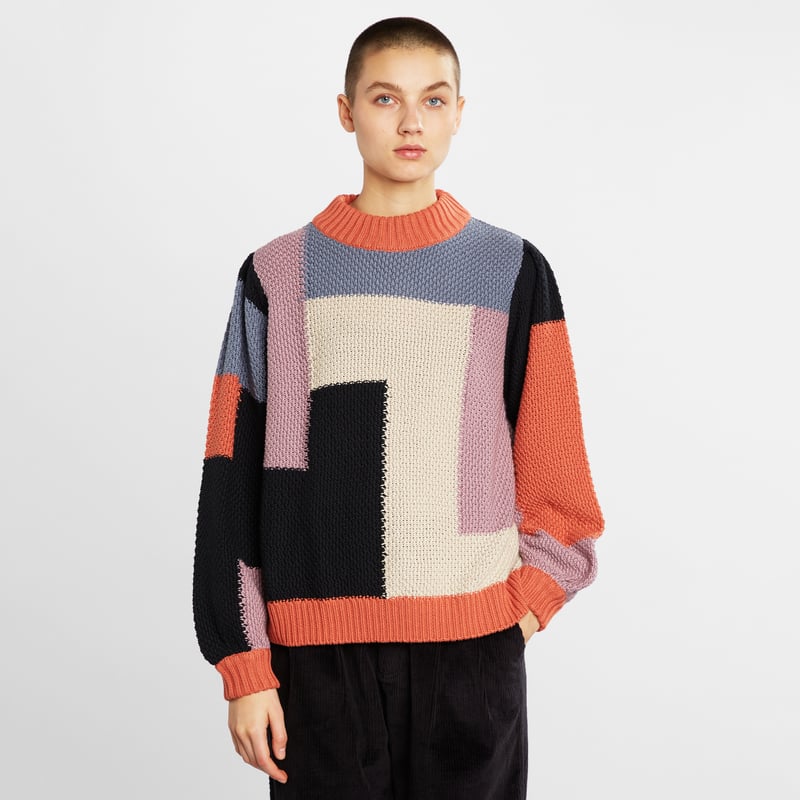 Sweater Knitted Rutbo Blocks Multi Berry