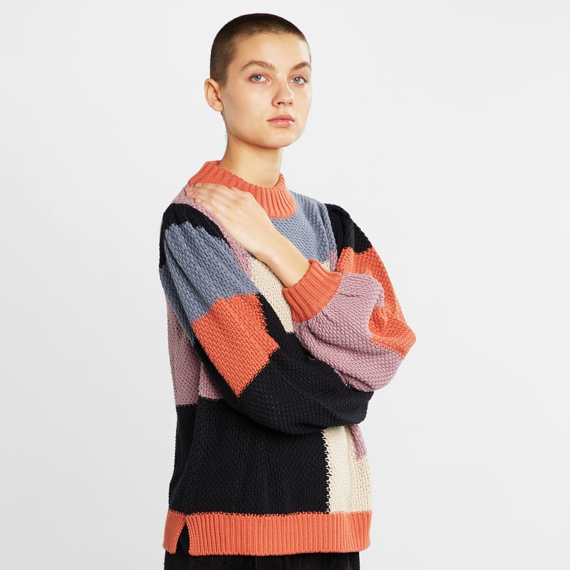 Sweater Knitted Rutbo Blocks Multi Berry