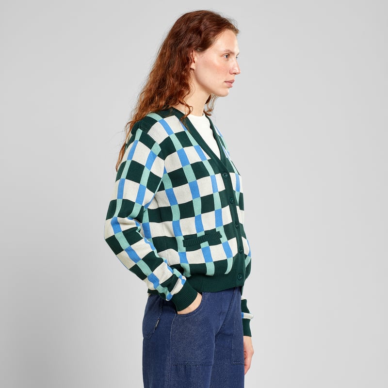 Cardigan Iggesund Retro Check Dark Green