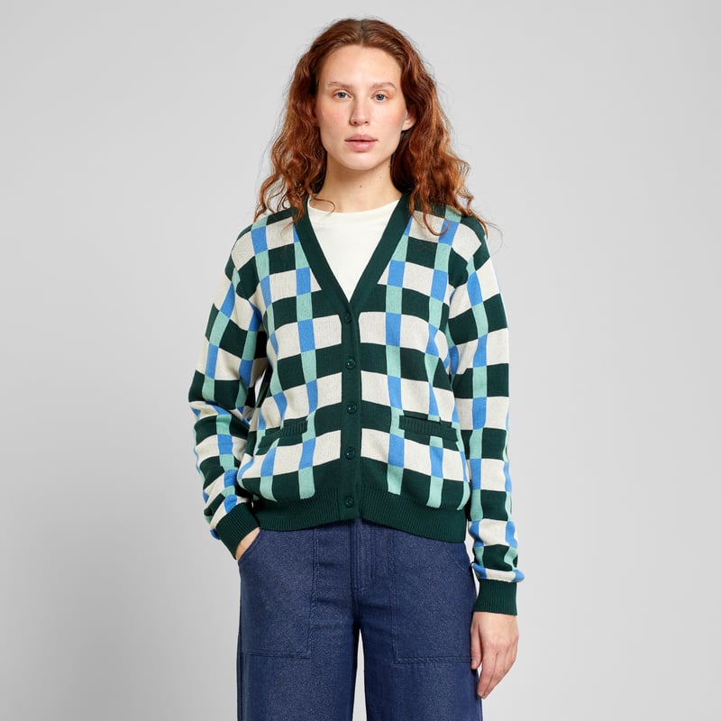 Cardigan Iggesund Retro Check Dark Green