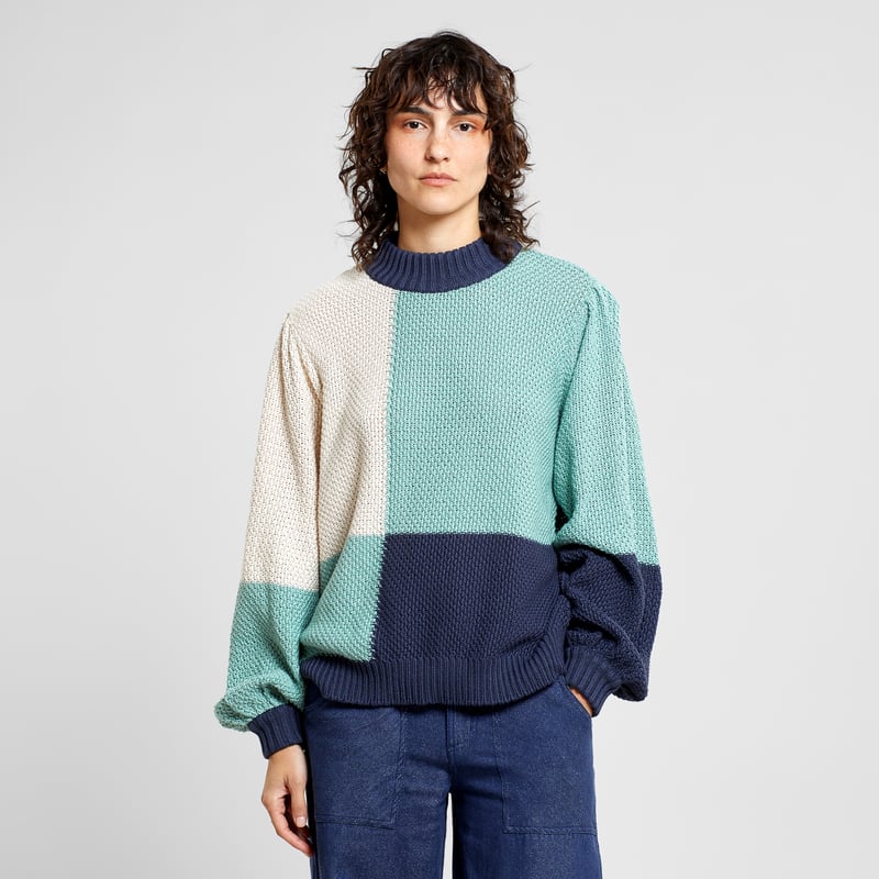 Sweater Knitted Rutbo Blocks Green
