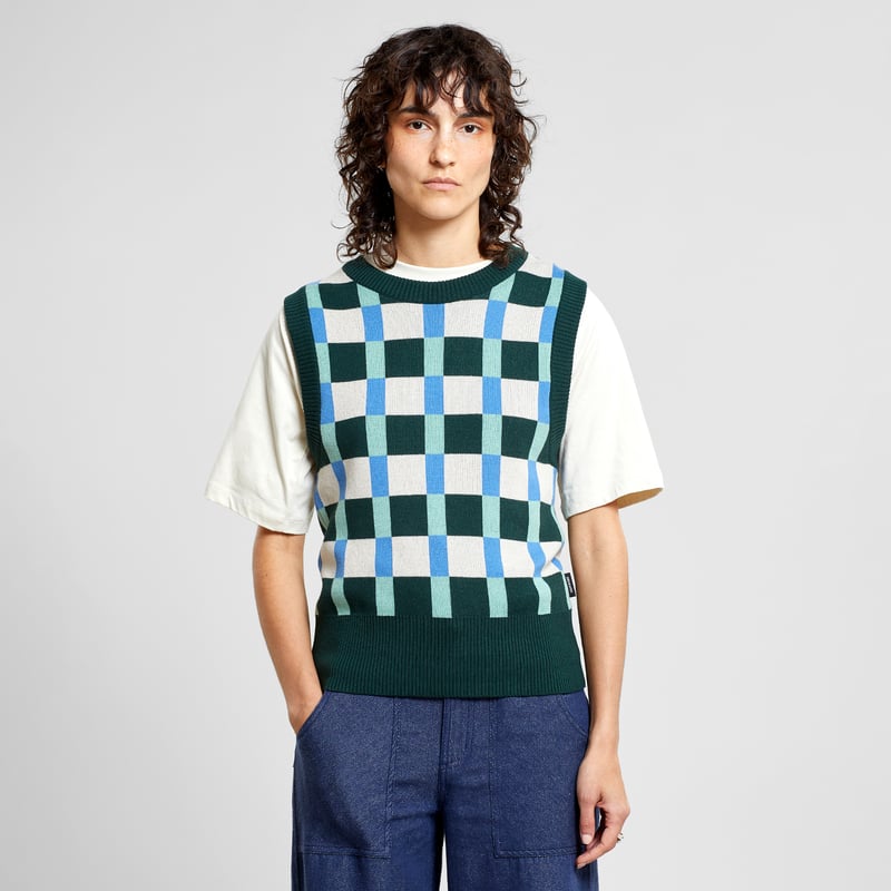 Vest Vika Retro Check Dark Green