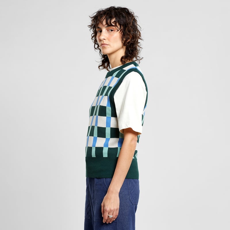 Vest Vika Retro Check Dark Green
