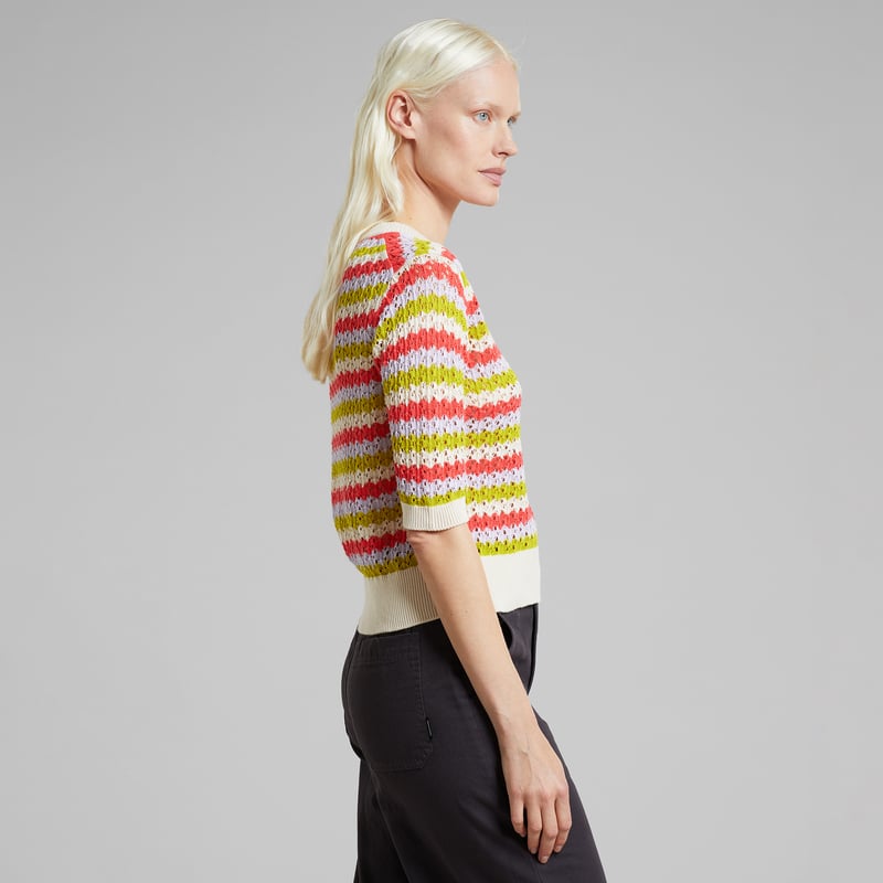 Knitted T-shirt Flen Crochet Stripe Multi Color