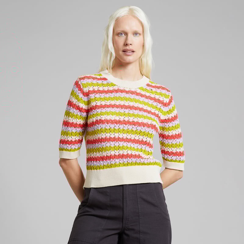 Knitted T-shirt Flen Crochet Stripe Multi Color