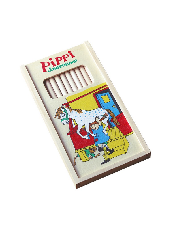 Buntstifte, Holzschachtel, „Pippi und Kleiner Onkel“