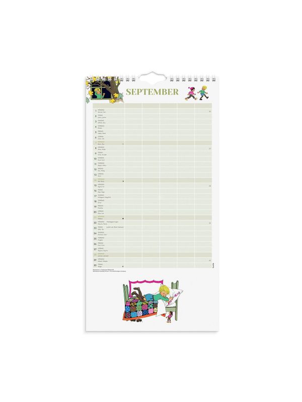 2025 Family Wall calendar with Astrid Lindgren characters - Swedish