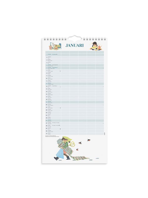 2025 Family Wall calendar with Astrid Lindgren characters - Swedish