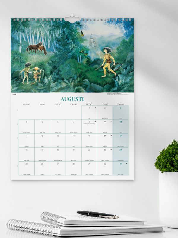 2025 Wandkalender mit Astrid Lindgrens Figuren - Schwedisch