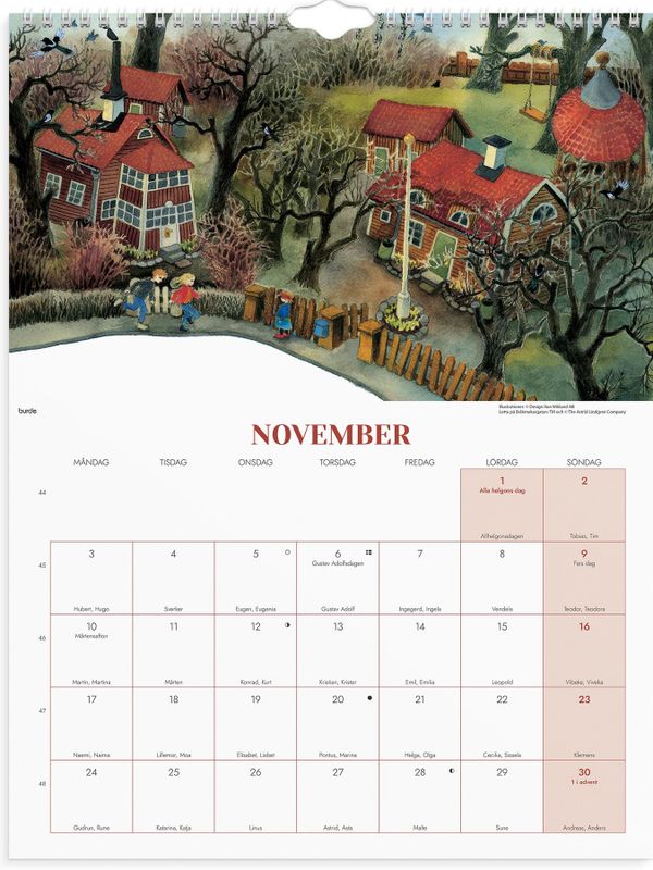 2025 Wandkalender mit Astrid Lindgrens Figuren - Schwedisch