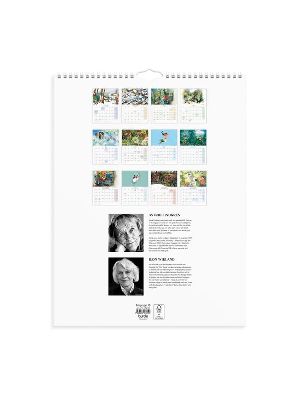 2025 Wandkalender mit Astrid Lindgrens Figuren - Schwedisch
