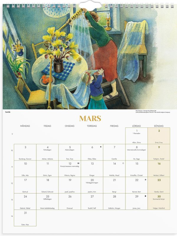 2025 Wandkalender mit Astrid Lindgrens Figuren - Schwedisch