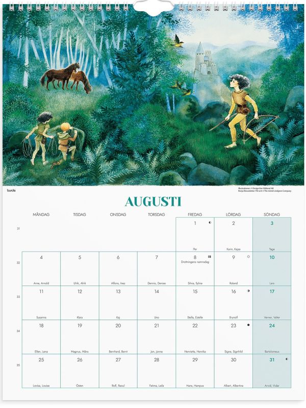 2025 Wandkalender mit Astrid Lindgrens Figuren - Schwedisch