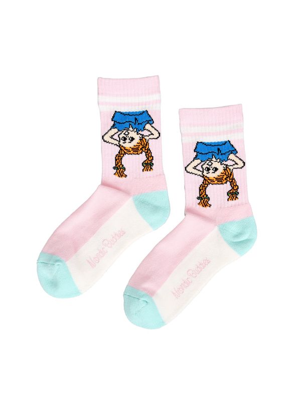 Retrostrümpfe für Damen Pippi Kopfüber Rosa/Weiß