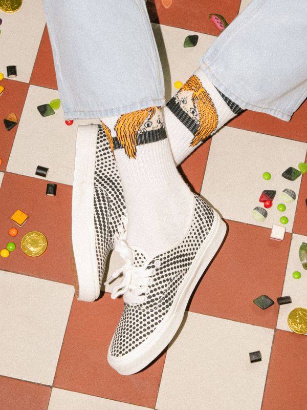 Retro-Socken Peekaboo Pippi Herren - Weiß/Schwarz