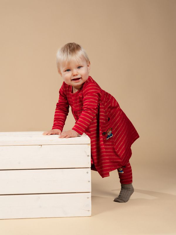 Pippi Långstrump Röda Leggings med Guldränder - Baby