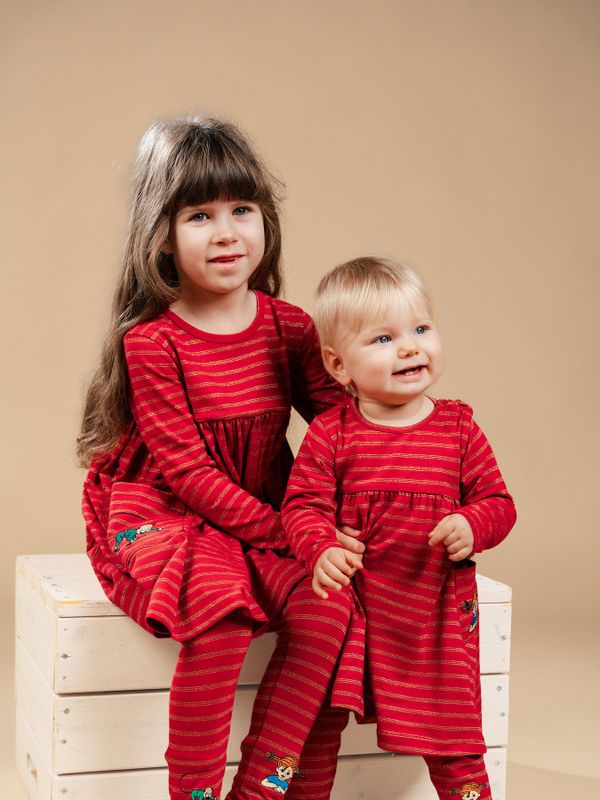 Pippi Långstrump Röda Leggings med Guldränder - Baby