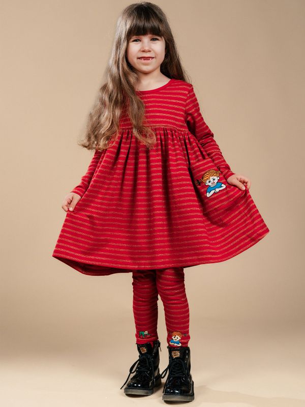 Kinderkleid Pippi Langstrumpf - Rot/Gold