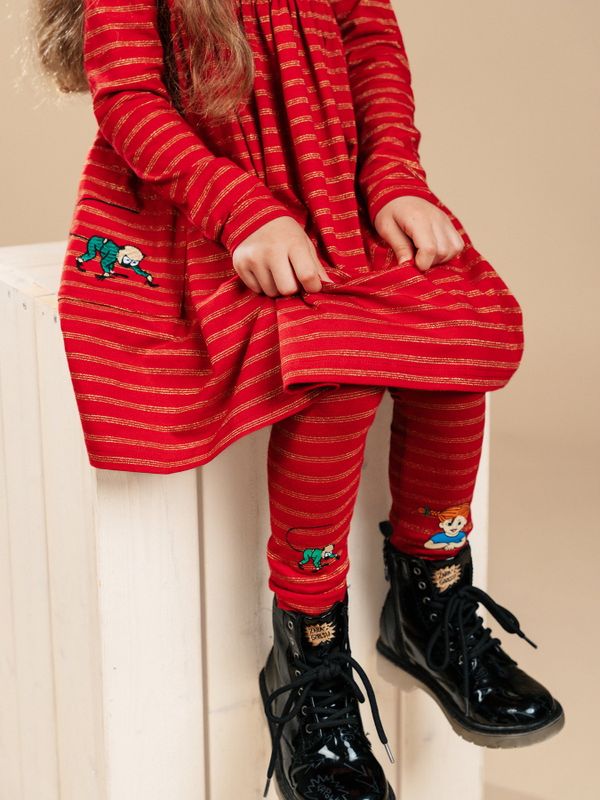 Pippi Longstocking Red Leggings with Gold Stripes