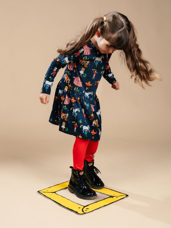Blå Pippi Långstrump Klänning Cirkusmönster