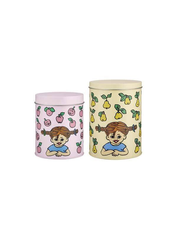 Pippi Langstrumpf Metalldosen Früchte Rosa/Gelb – 2er-Set