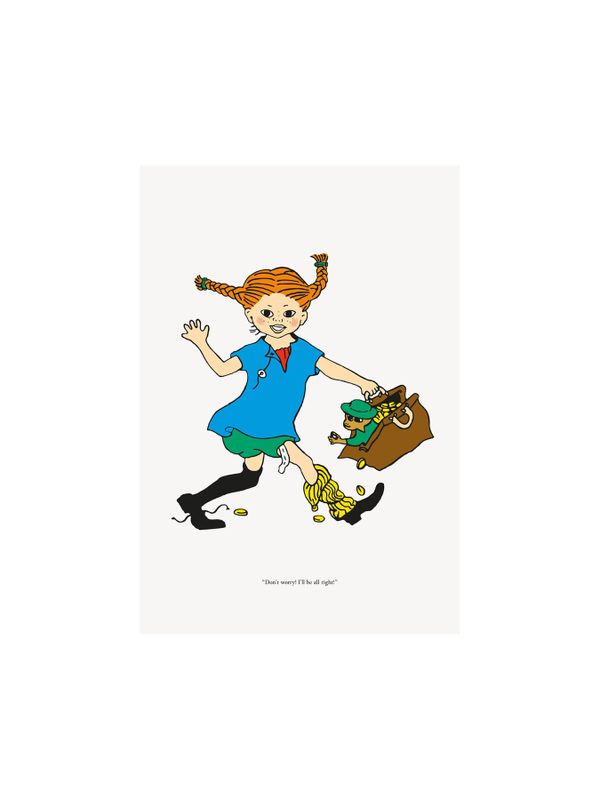 Pippi Longstocking with suitcase poster - 50x70 cm