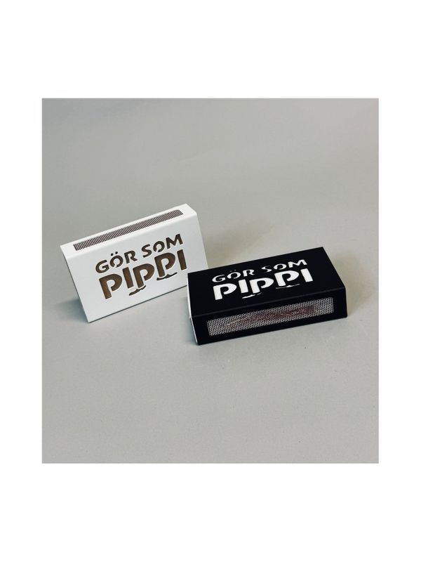 Pippi Longstocking matchbox holder with text - black