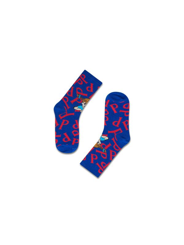 Pippi Socken mit Buchstabe P Motiv - Blau/Rot