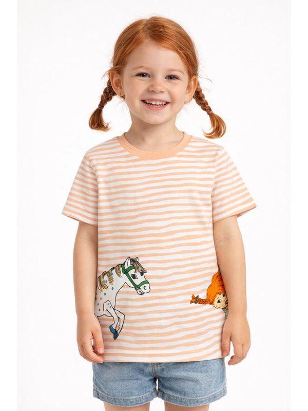 Pippi Longstocking T-shirt stripes - Orange/White