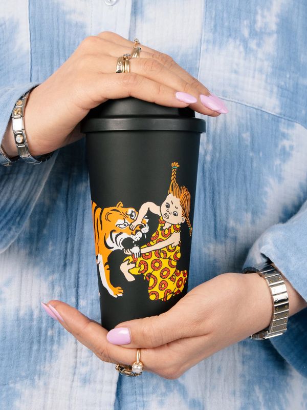Take-Away Mug Pippi and Tiger 450 ml - Black