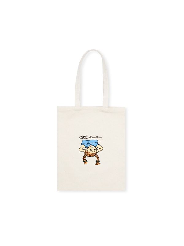 Totebag Pippi Longstocking Hanging by the Knees- beige