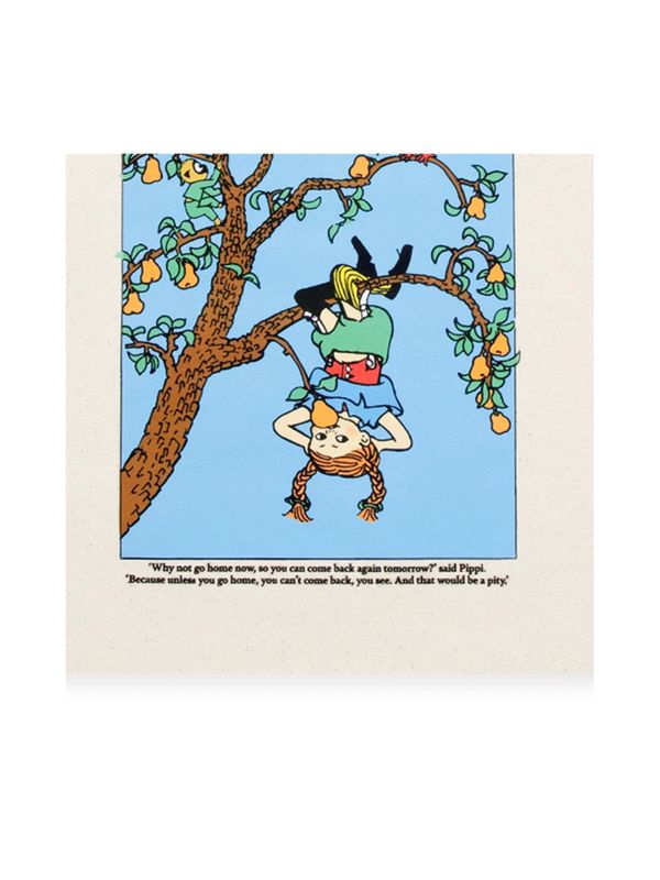 Totebag Pippi Longstocking Hanging by the Knees- beige