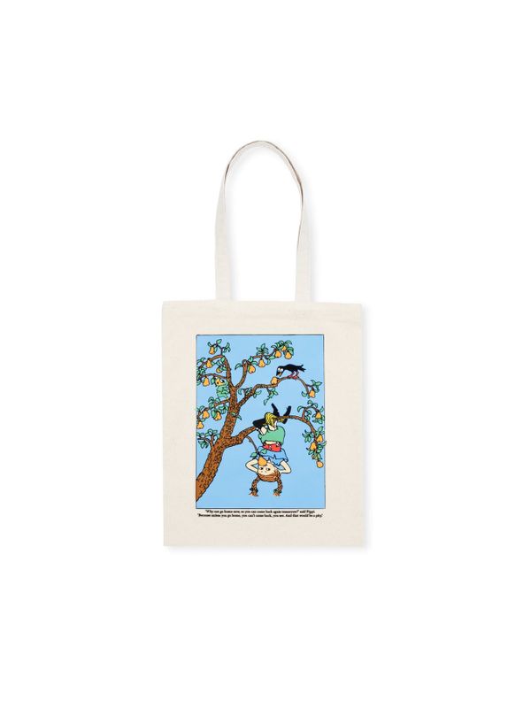 Totebag Pippi Longstocking Hanging by the Knees- beige