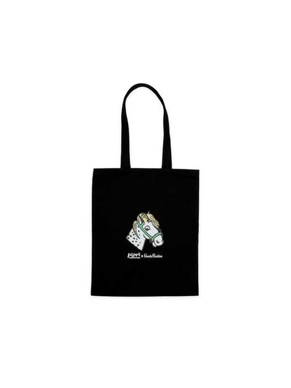 Totebag Pippi Longstocking lifting horse- black