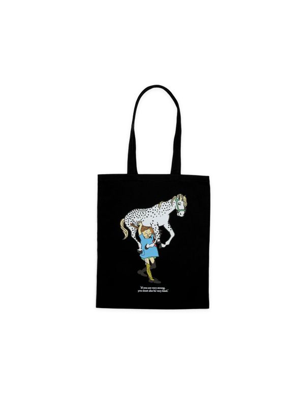Totebag Pippi Longstocking lifting horse- black