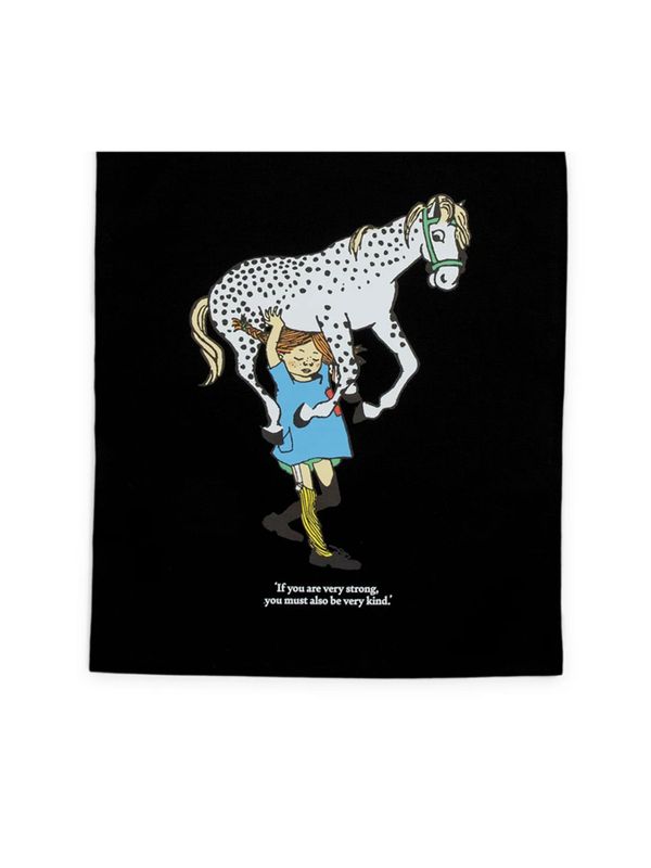 Totebag Pippi Longstocking lifting horse- black